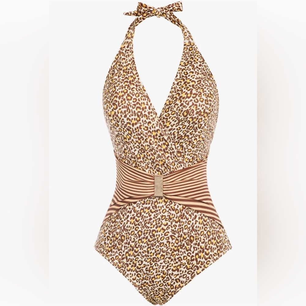 🐅 Women's Halter Tummy Control Swimsuit Leopard-2XL